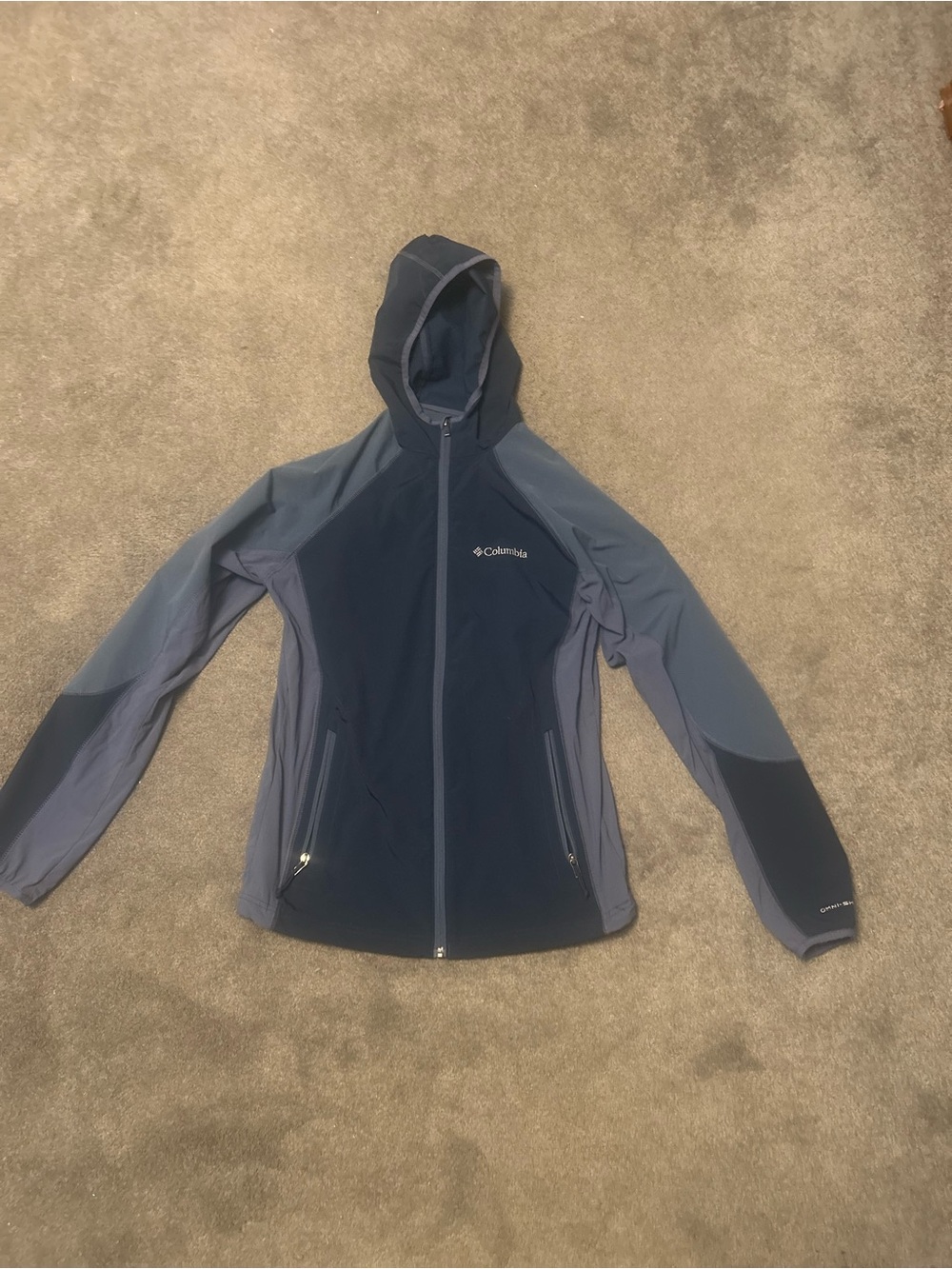 Columbia Hooded Softshell Jacket in Navy and Slate